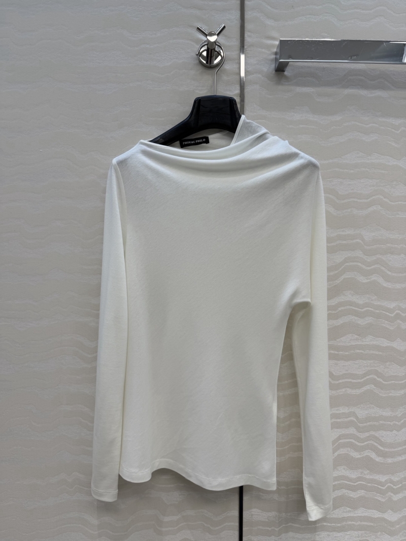Phoebe Philo Sumptuous Lyocell-Wool Asymmetrical Minimalist Top in Cream