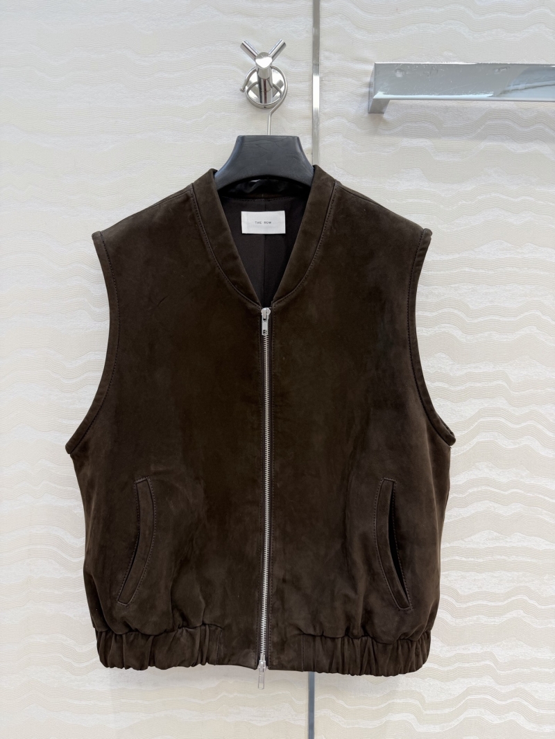 The Row 100% Suede Calfskin Chocolate Brown Zippered Vest