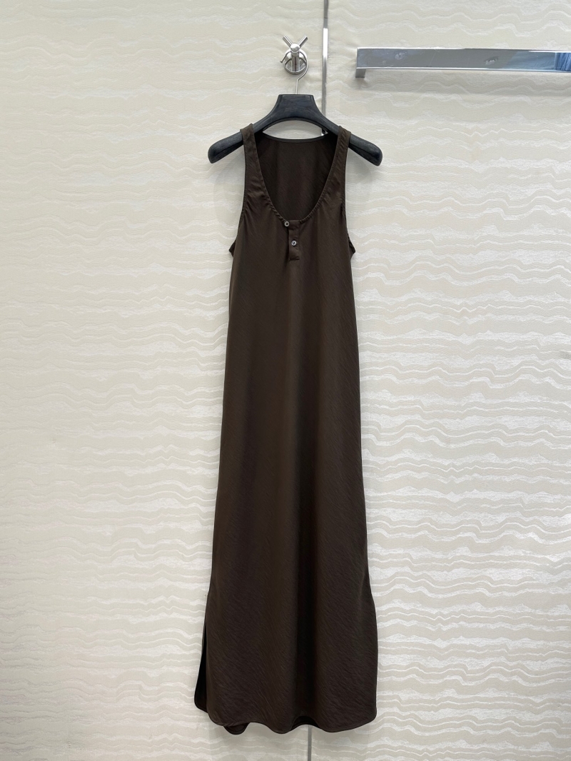 LEMAIRE Lyocell Dry Silk Minimalist Bias-Cut Maxi Dress in Espresso Brown