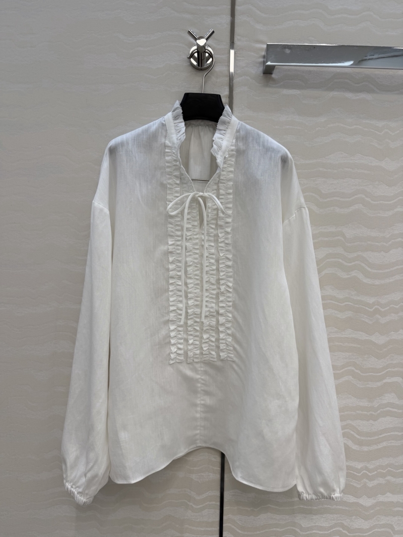 The Row 100% Imported Linen Wood-Ear Ruffle Blouse in White