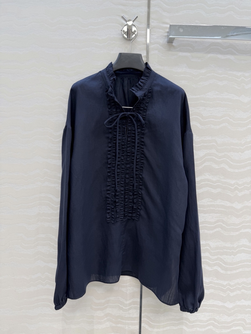 The Row 100% Imported Linen Ruffled Wood-Ear Resort Blouse in Minimalist White