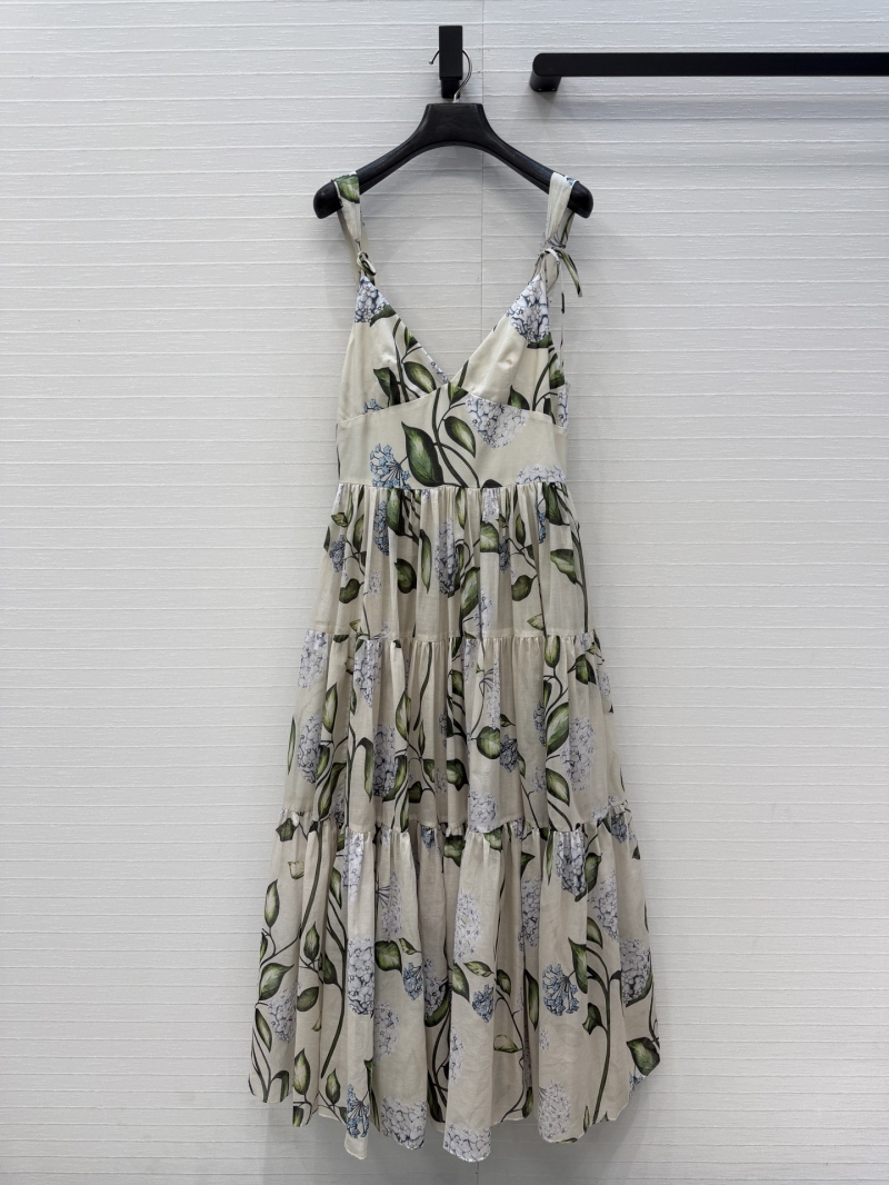 Oscar de la Renta Custom Cotton Floral V-Neck Tied-Strap Maxi Dress