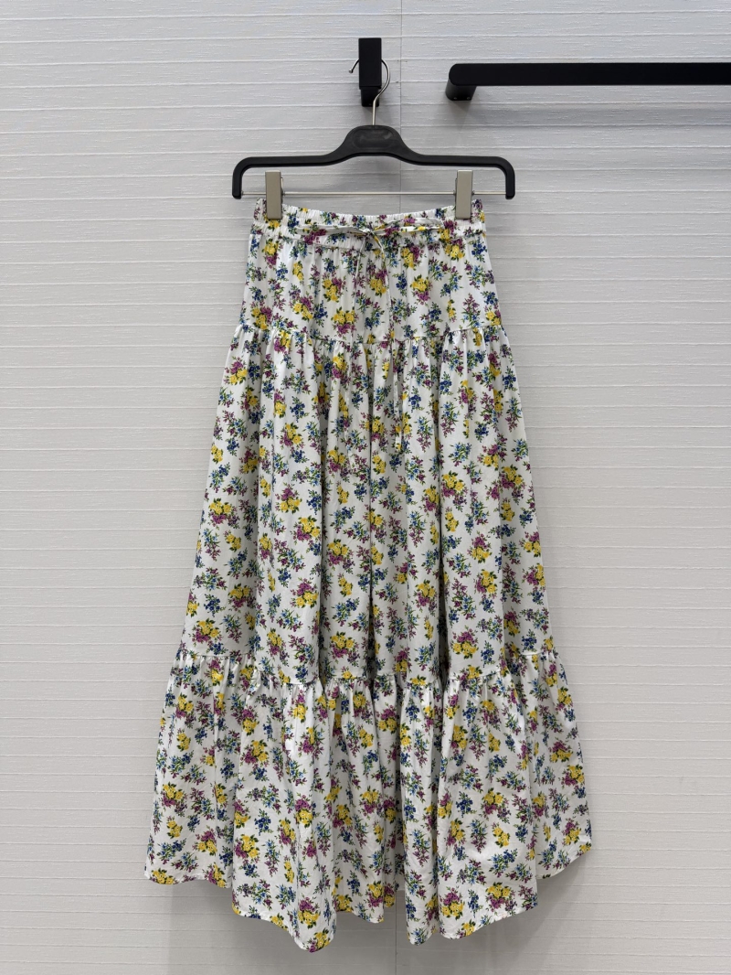 Dolce & Gabbana 100% Cotton Floral Print Tiered Long Skirt