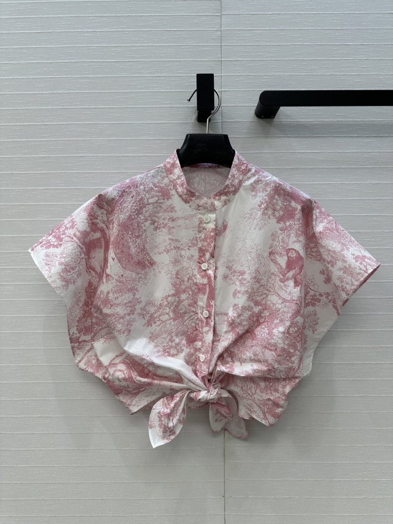 Dior Spring-Summer Sauvage Ruffle Tie-Waist Short Blouse in Soft Pink