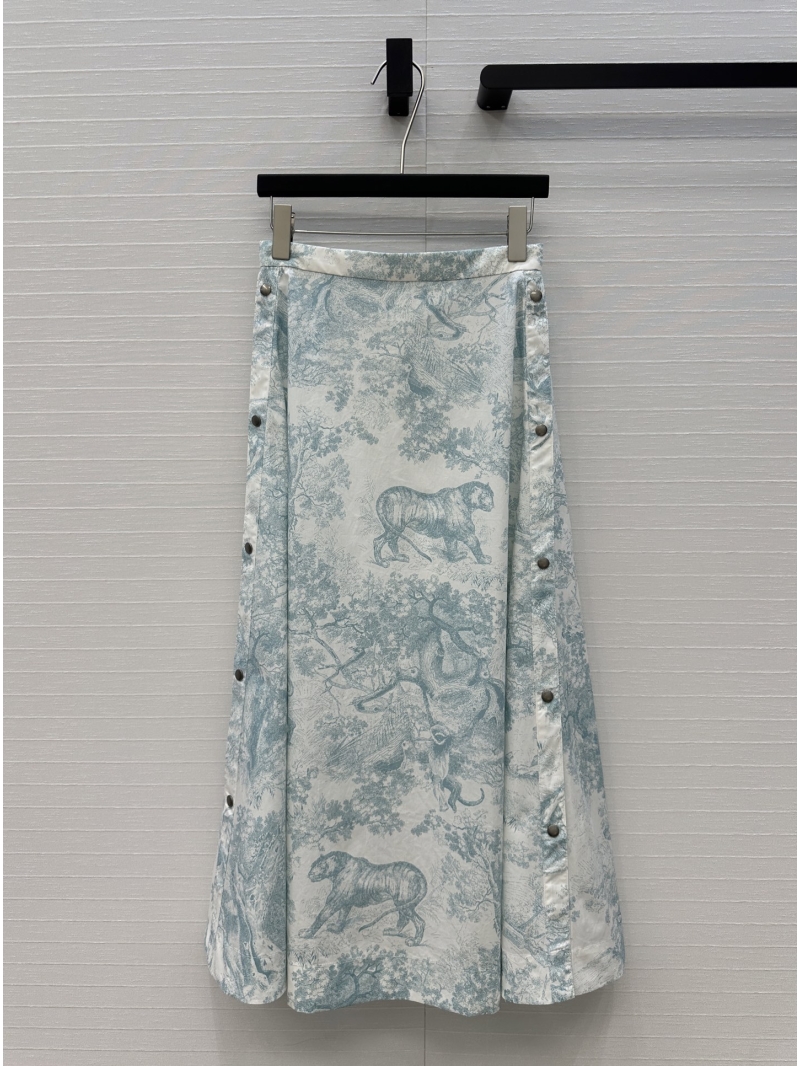 Dior Spring-Summer Sauvage Long Midi Skirt in Pale Green - Luxe Silk-Cotton with Jungle Print