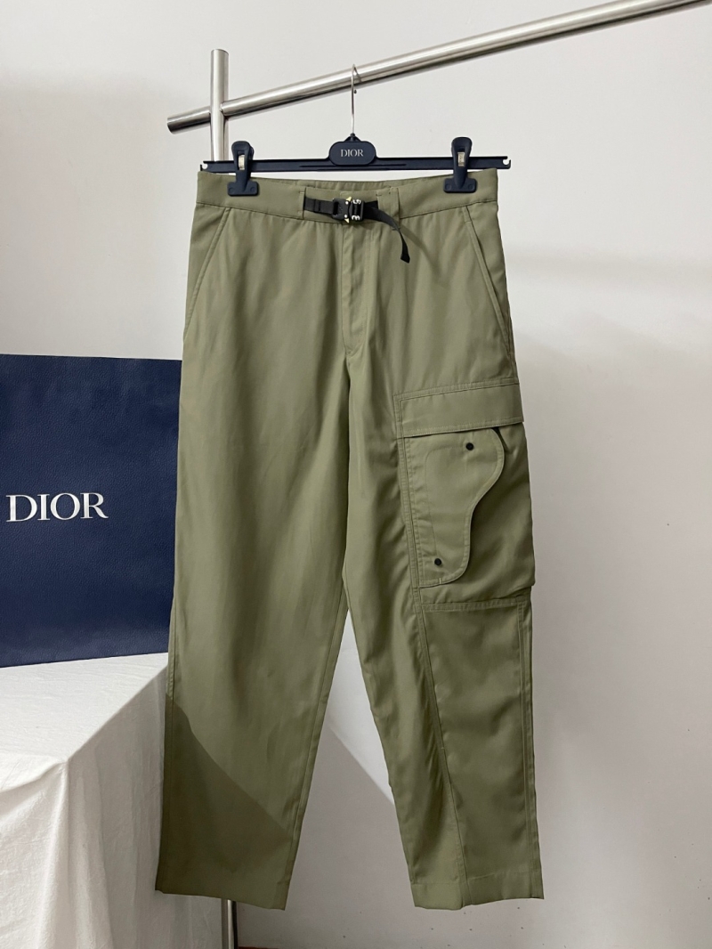 Dior Luxe Military Green Metal-Buckle Woven Pants