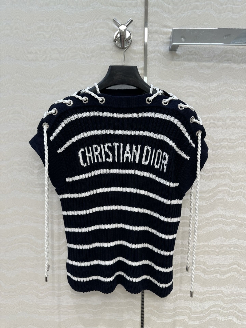 Dior Miss Dior Nautical Stripe Knit One-Shoulder Top - Elegant Navy Blue