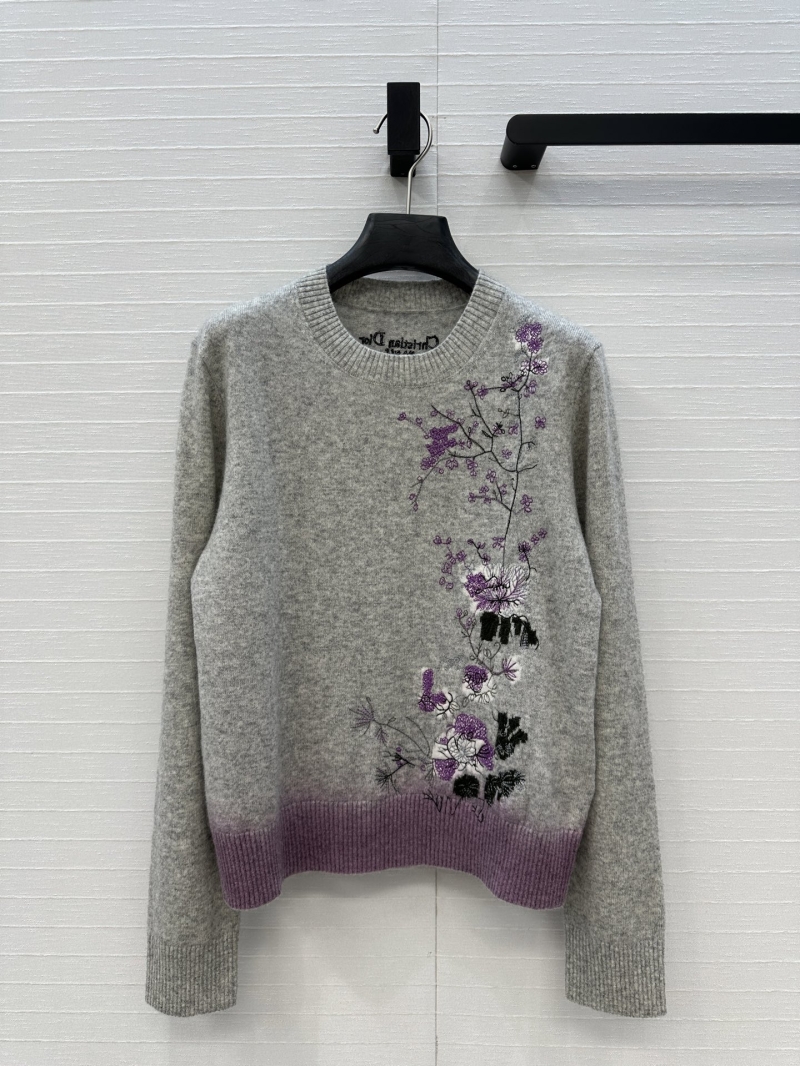 Dior Early Autumn Peony Embroidery Cashmere Sweater - Luxe Gray Elegance