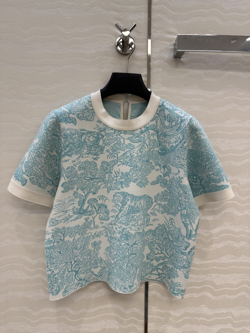 Dior MissDior Riviera Animal Jungle Knit Short Sleeve Top in Light Green