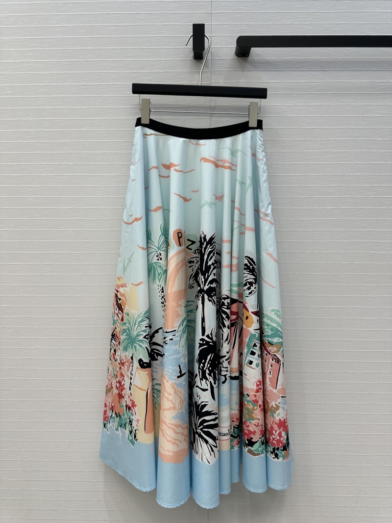 Dior Souvenir City Limited Edition Sunset Beach Print Midi Skirt in Pale Green
