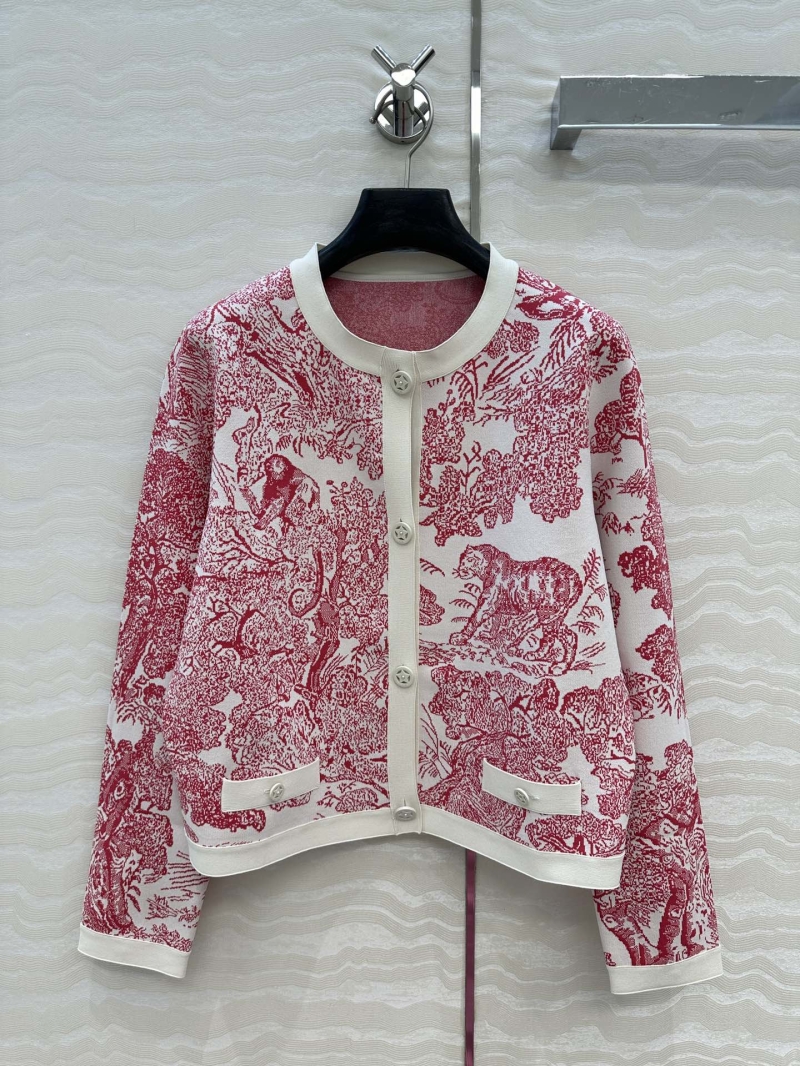 Dior MissDior Riviera Animal Print Knit Cardigan in Red - Luxe French Elegance