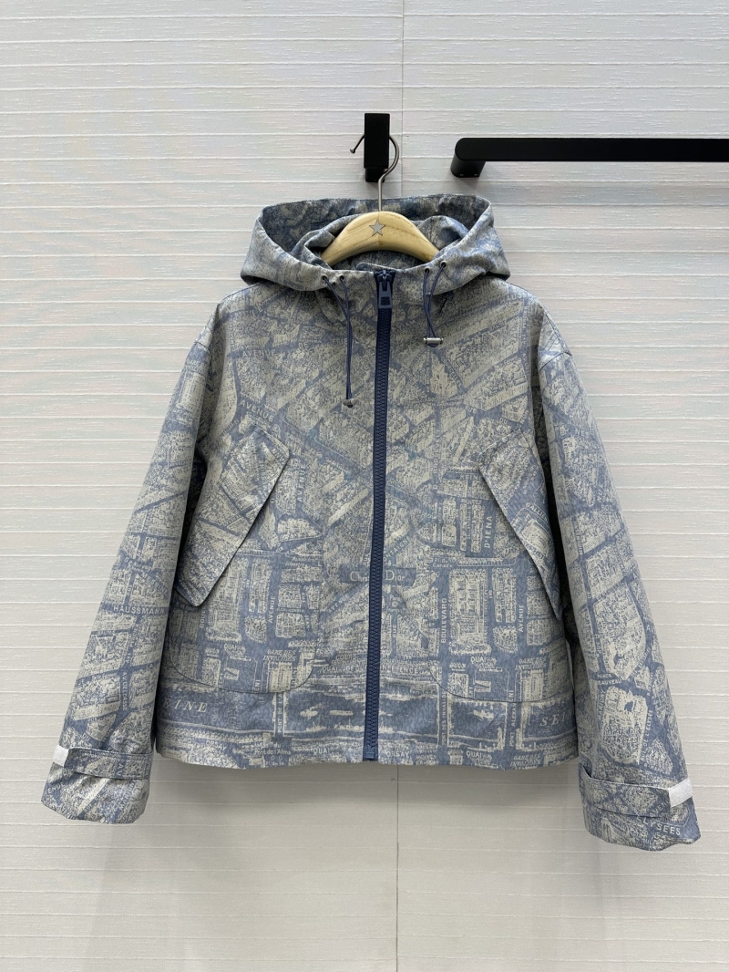 Dior Miss Dior 25 Early Fall Resort Collection - Grey-Blue Paris Montaigne Avenue Jacquard Taffeta Hooded Jacket