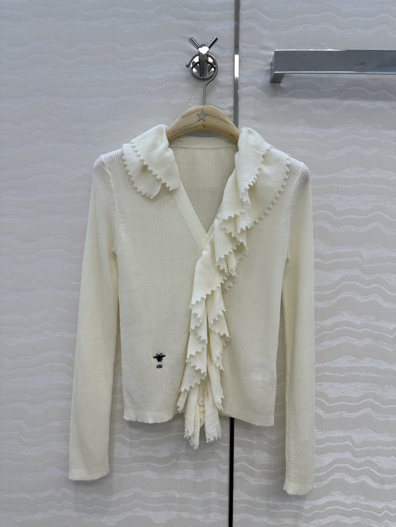 Dior Miss Dior V-Neck Cardigan Jacket with Detachable Lace Collar - Luxe Silk Linen Blend