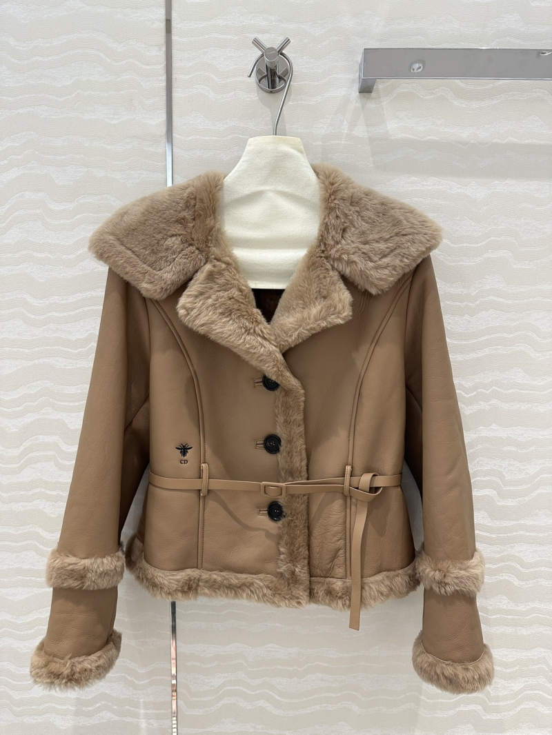 Dior Exclusive Limited Edition Shearling Bomber Jacket in Khaki - Luxe CD Bee Embroidered Detail