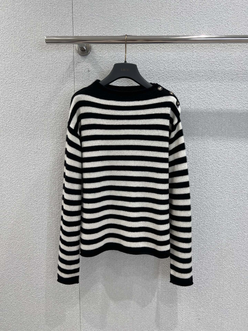 Dior 25FW Striped Shoulder-Button Knit Sweater in Black & White