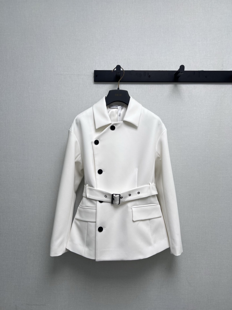 Dior Double-Breasted Belted Blazer in White | Luxe Wool-Blend Tailored Jacket