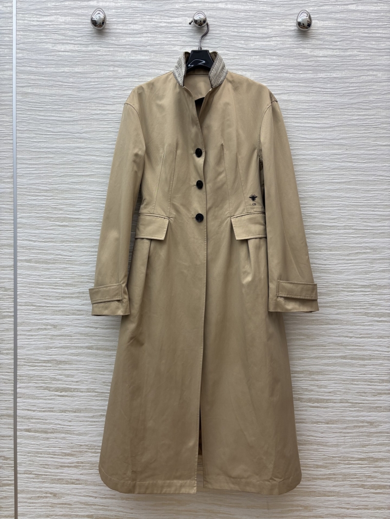 Christian Dior Autumn 2025 Camel Belted Long Trench Coat with Notched Collar and Double-Breasted Design