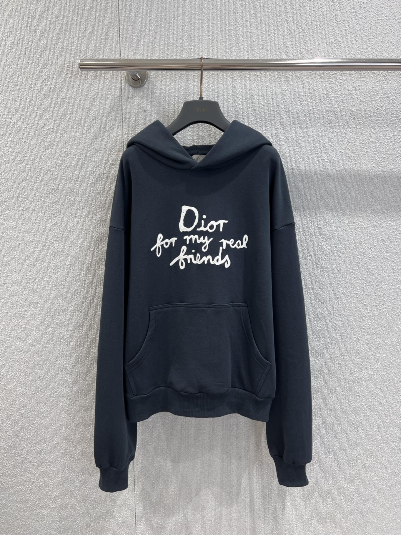 Dior Art Letter Embroidered Oversized Hoodie in Deep Navy Blue | Premium Cotton, Relaxed Fit, White Embroidery