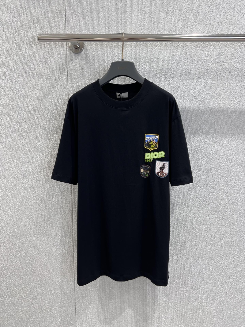 Dior 26Ss Early Spring New Arrival Multi-Emblem Crewneck Short-Sleeve T-Shirt | Black Oversized Streetwear Luxury Cotton Top