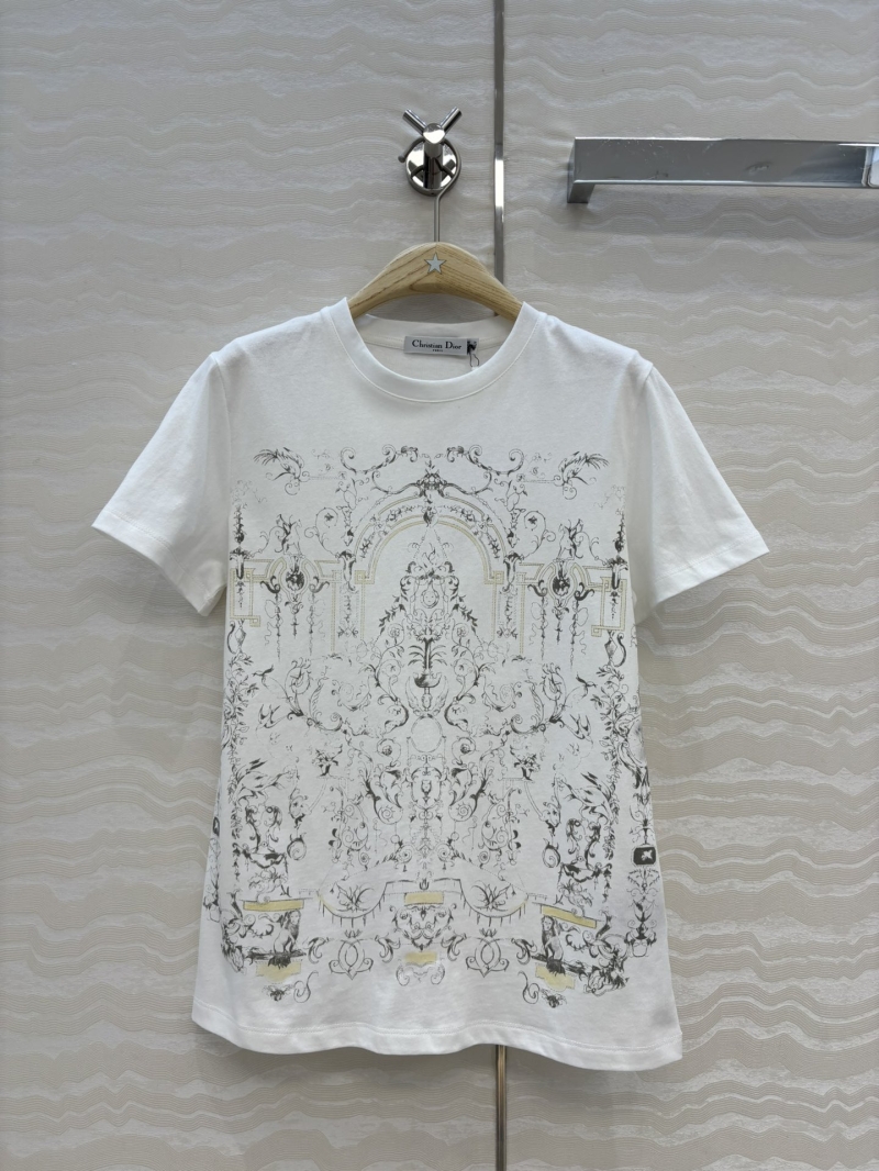 Dior Miss Dior Early Autumn Winter Collection Short-Sleeve T-Shirt in Imported Cotton with Castle Floral and Lucky Star Print