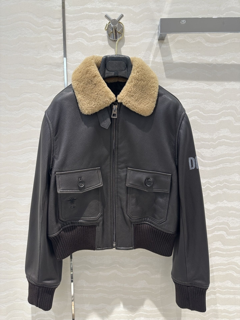 Dior CD8 Lamb Wool Collar Leather Bomber Jacket | Spanish Leather | Quilted Lining | Bee Embroidery