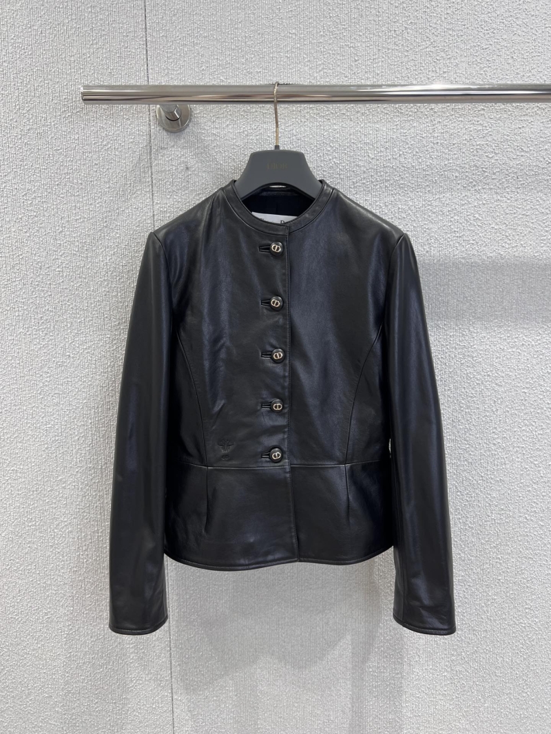 Dior Black Bee Embroidered Lambskin Leather Jacket | Slim-Fit Peplum Hem, Mandarin Collar