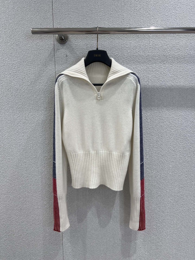 Dior 26Ss Early Spring Half-Zip Striped Intarsia Sweater | Exclusive YB Development | Soft Wool-Cashmere Knit, Slim Fit, Red, Blue & White Sleeve Stripes