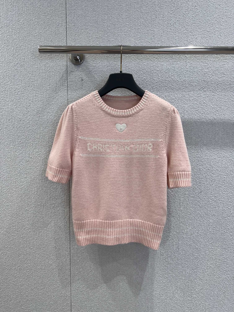 Dior 26Ss Early Spring Limited Edition Blush Pink Embroidered Heart Short-Sleeve Knit Sweater