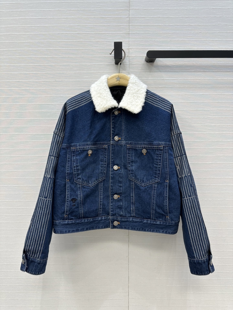 Dior AIps Series Diana Style Quilted Denim Jacket with Shearling Collar
