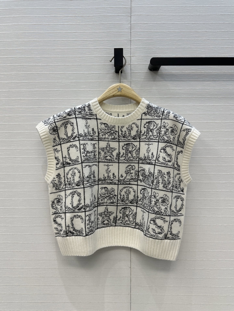 Dior Miss Dior Limited Edition Cashmere Knit Vest – White Alphabet Embroidery Cropped Top