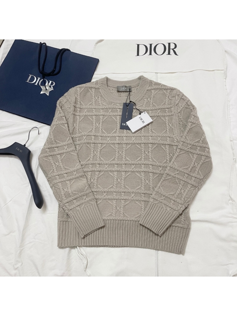 Dior 2025 Autumn/Winter Check Pattern Crewneck Sweater in Soft Beige-Gray, 100% Cashmere, Unisex