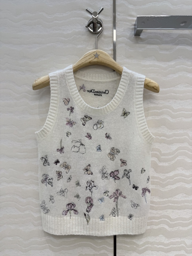 Dior Mulberry Silk and Mohair Blend 3D Butterfly Embroidered Knit Vest - White