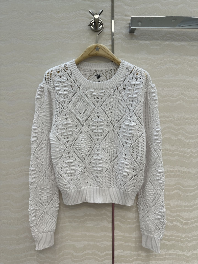 DIOR Miss Dior Exquisite Pure Cotton Jacquard Knit Top | White, Couture-Inspired Bubble Shoulder Design