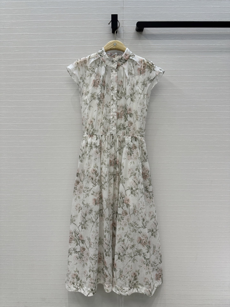Dior Exquisite Silk-Cotton Floral Maxi Dress | Pleated Stand Collar