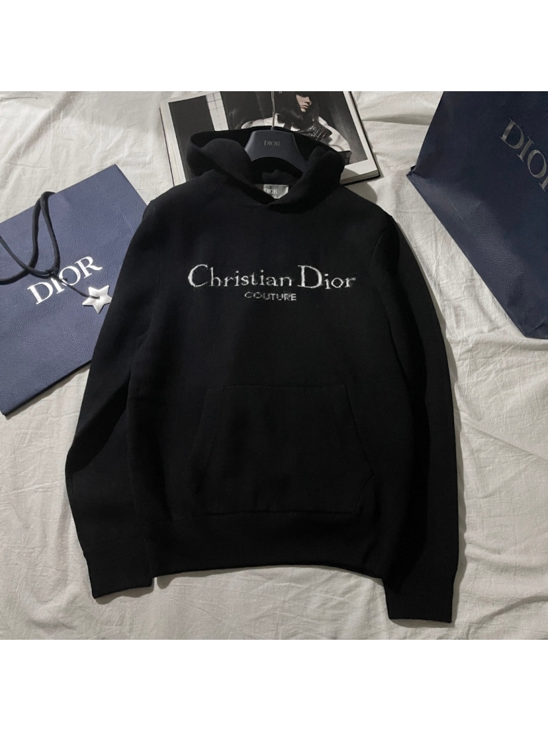 Dior Signature Couture Hoodie, Black Basolan Fine Wool Embroidered Pullover