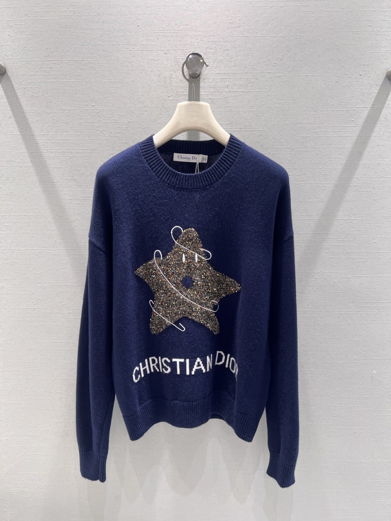 Dior Festive Star Embellished Navy Blue Knit Sweater