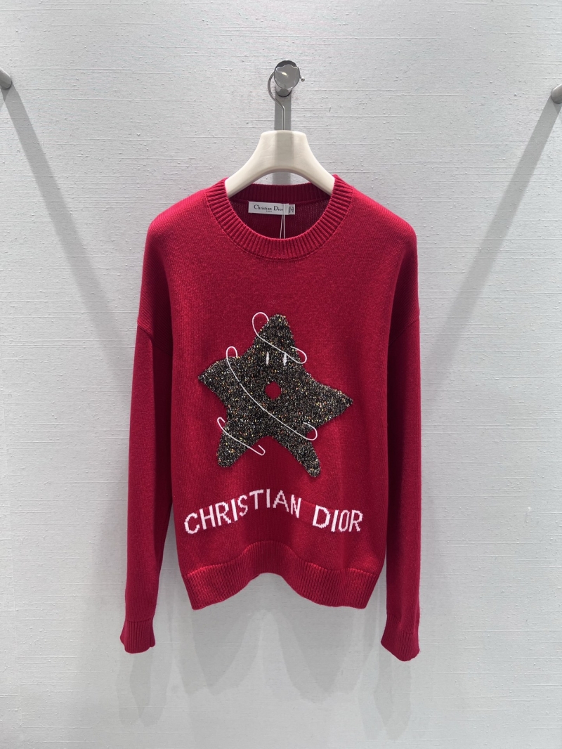 Christian Dior Festive Red Sequin Star Knit Sweater - 25FW Collection