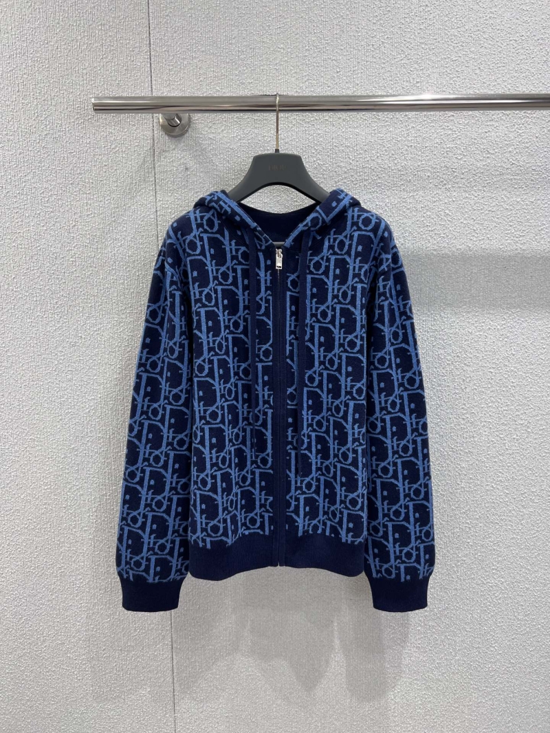 Dior Oblique Monogram Hooded Knit Cardigan in Navy and Royal Blue