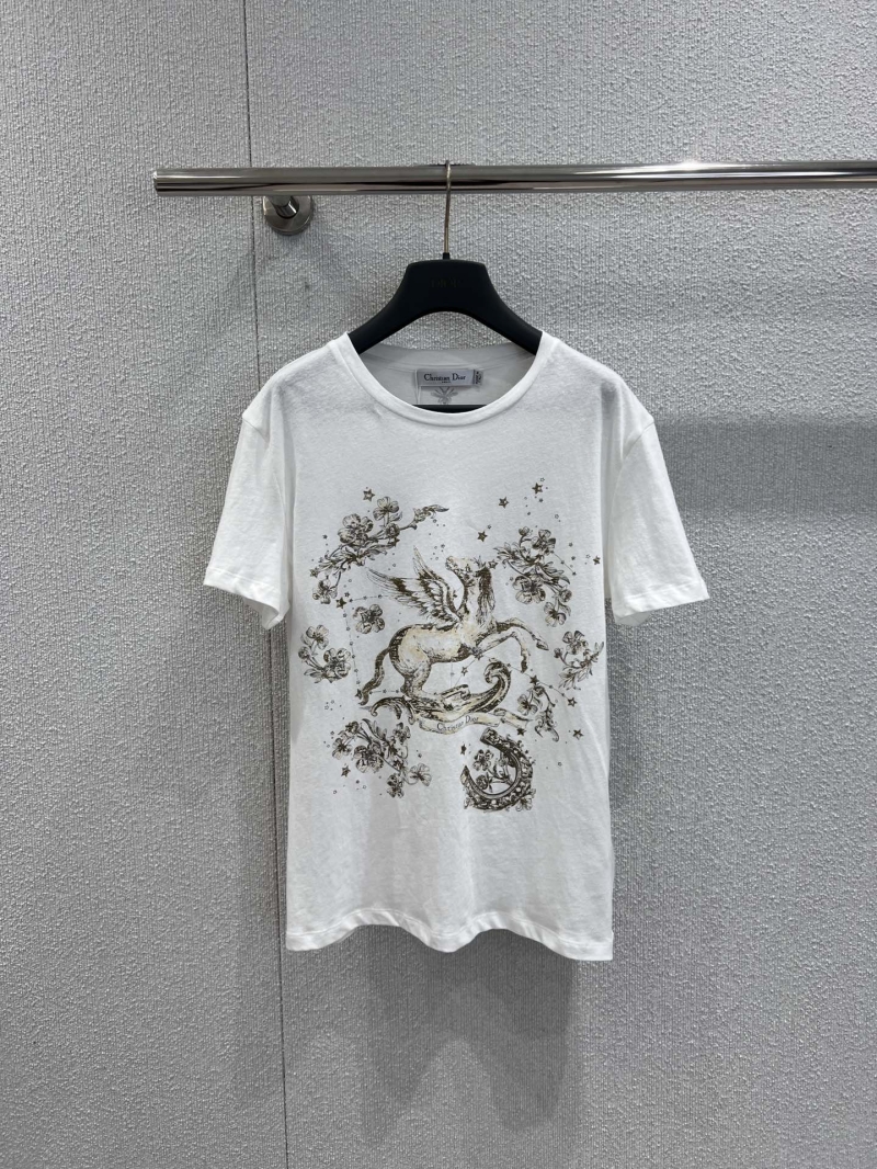 Christian Dior Pegasus Print White Cotton T-Shirt - Exquisite Gold-Tone Graphic, Relaxed Fit, Luxury Spring Essential