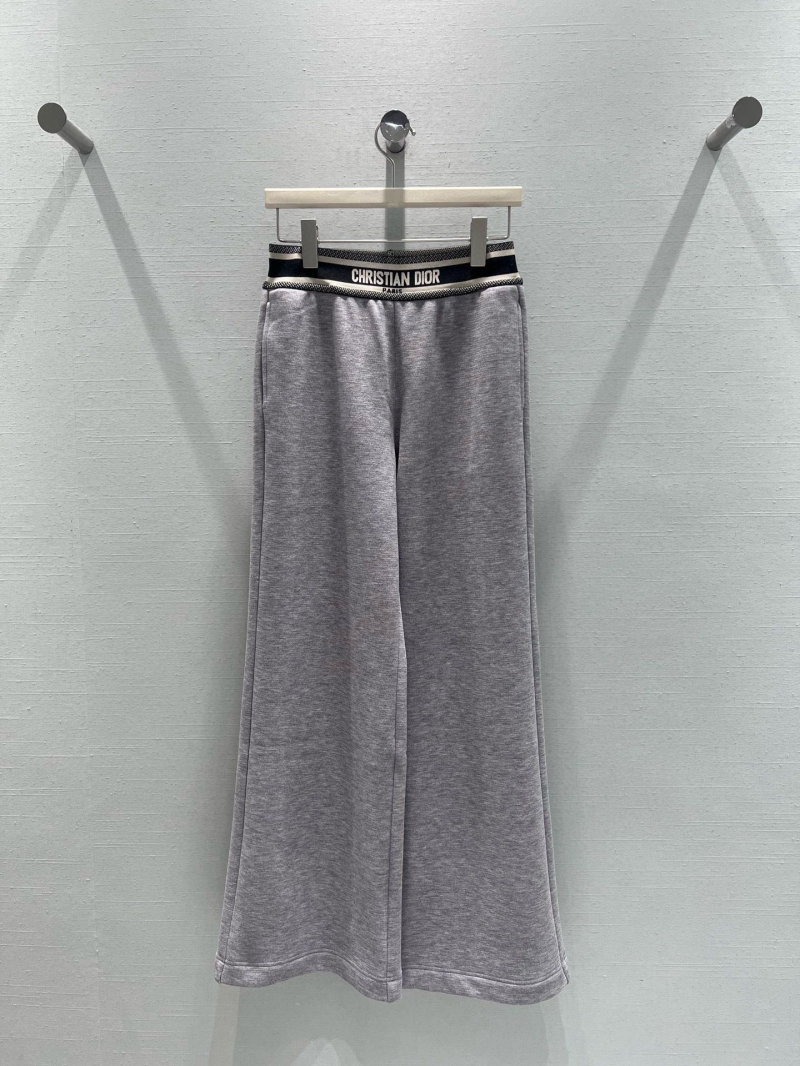 Dior Signature Logo Elastic Waistband Wide-Leg Fleece Trousers in Heather Grey