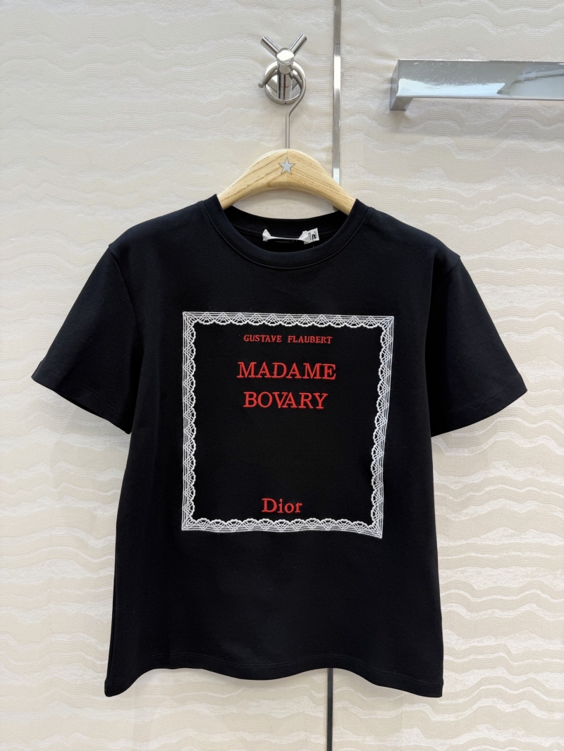 Dior Miss Dior High-Count Pure Cotton 3D Literary Embroidery T-Shirt in Classic Black