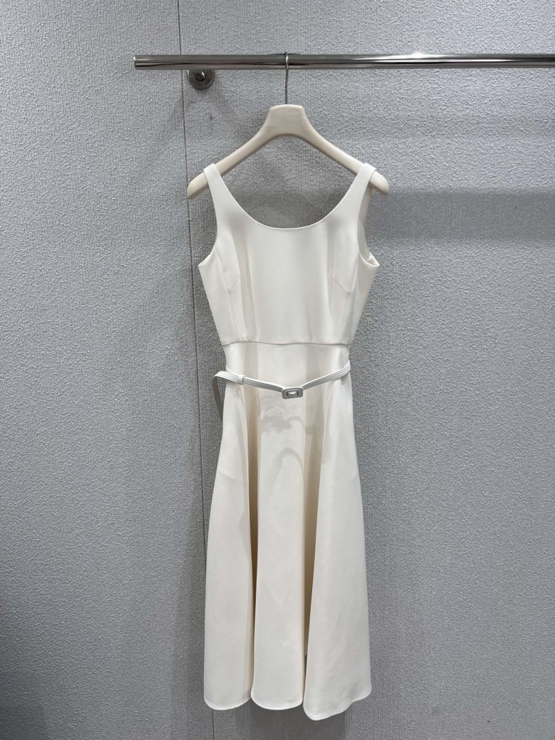 Dior Wool-Silk U-Neck Sleeveless Belted Midi Dress in Ivory