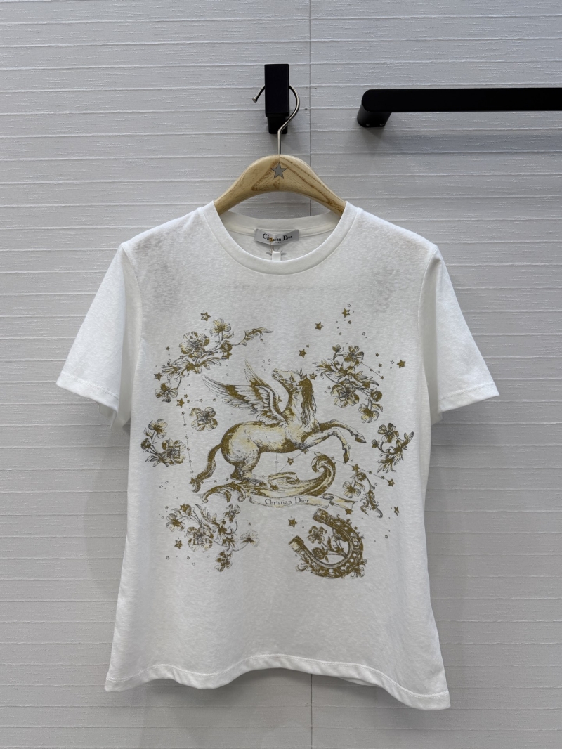 Dior Exquisite Cotton-Linen Blend Pegasus Graphic T-Shirt in White and Gold