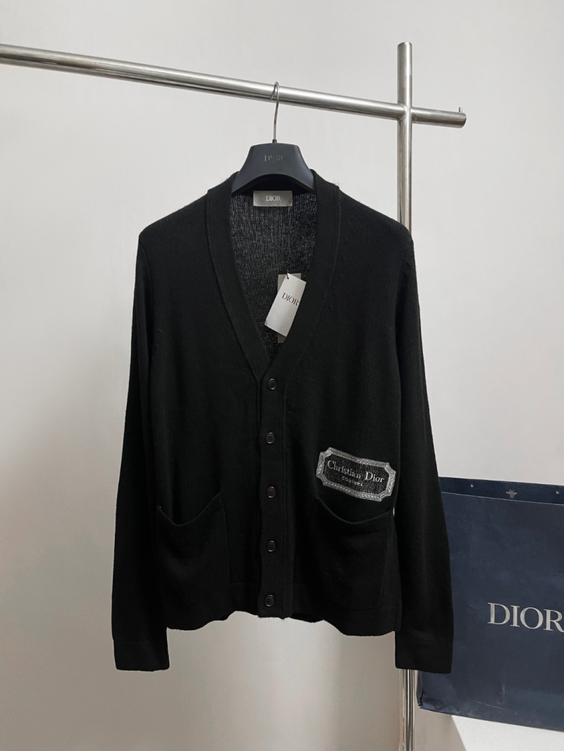 Dior Signature Cashmere Blend V-Neck Cardigan in Polished Black