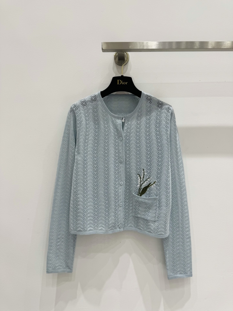 Dior Lily of the Valley Embroidered Pointelle Cardigan in Pale Blue – Exquisite Artisan Knit with Signature Pearl Detail