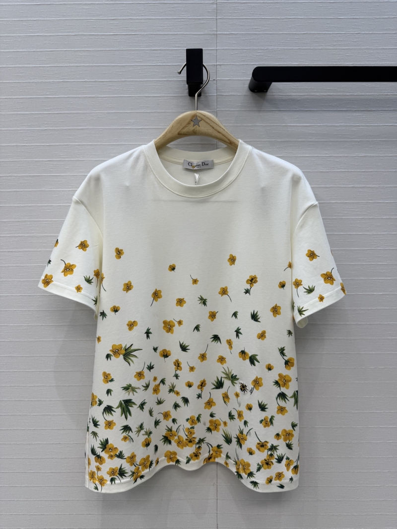 Dior 100% Pure Cotton Floral Embroidered Bee T-Shirt in Off-White