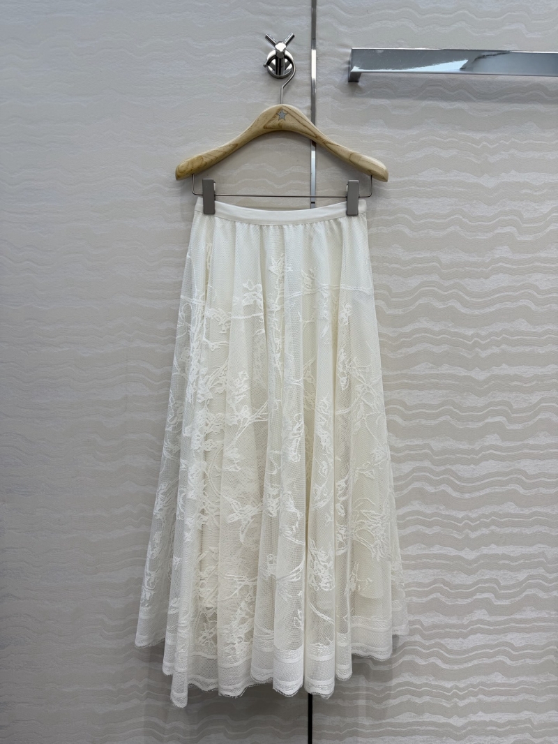 Dior Exquisite French Jacquard Lace 3D Embroidery A-Line Maxi Skirt in White