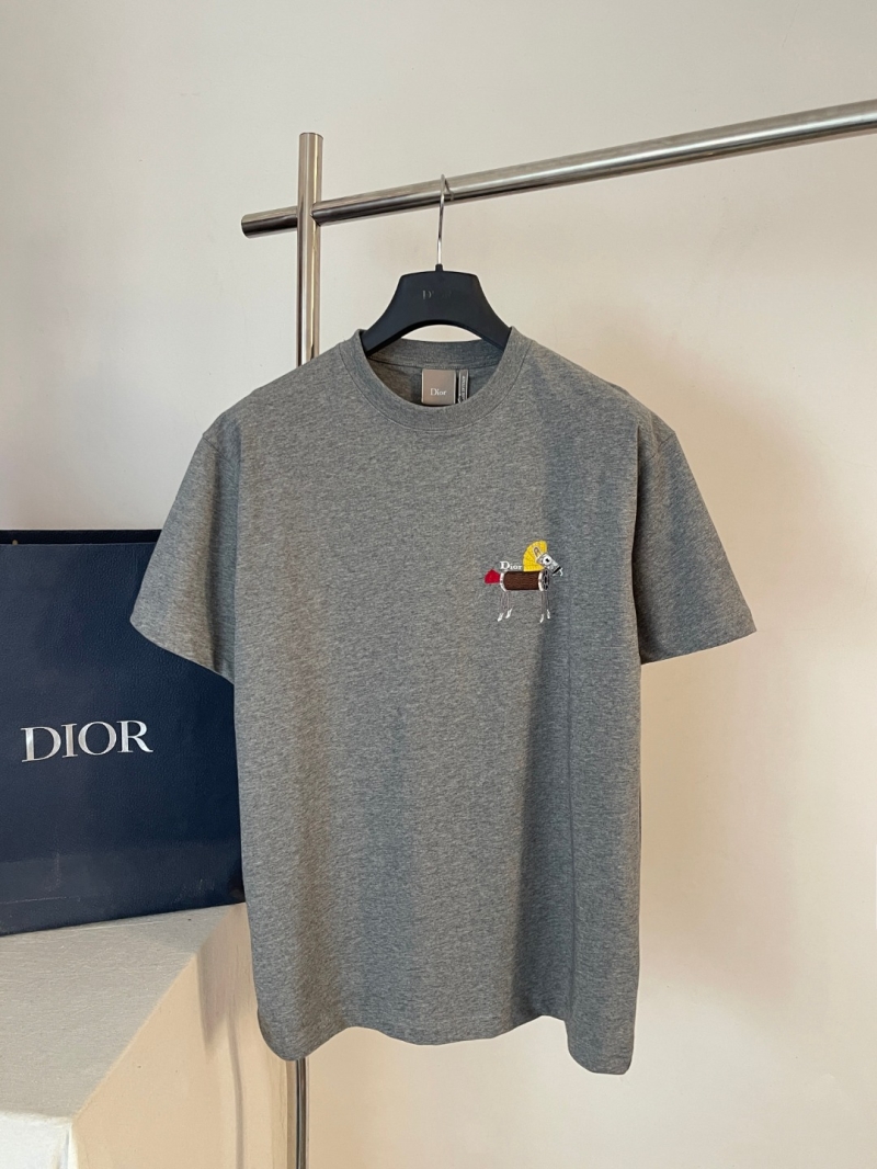 Dior Summer 2026 Men's Horse Embroidery Heather Grey Cotton T-Shirt