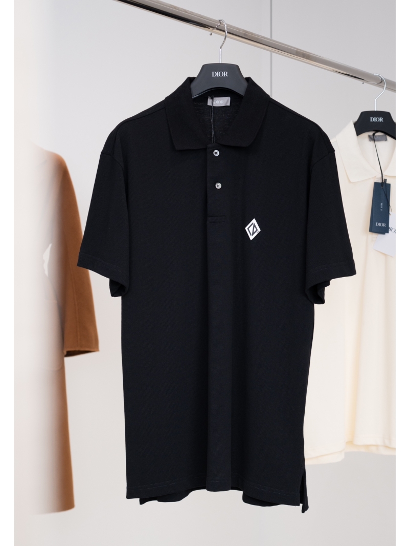 Dior Signature CD Diamond Organic Cotton Polo Shirt in Black
