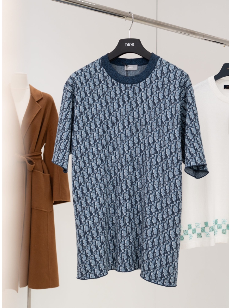 Dior Oblique Motif Loose-Fitting Cotton T-Shirt in Navy Blue